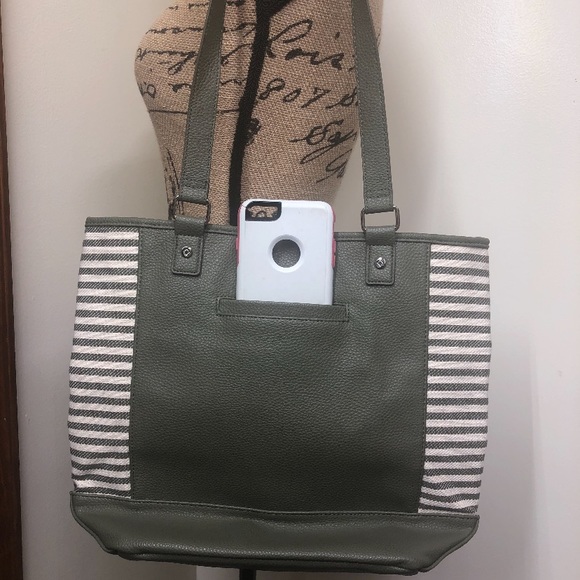 Thirty-One Color Block Tote Ooh La La Olive NWT - Picture 4 of 6